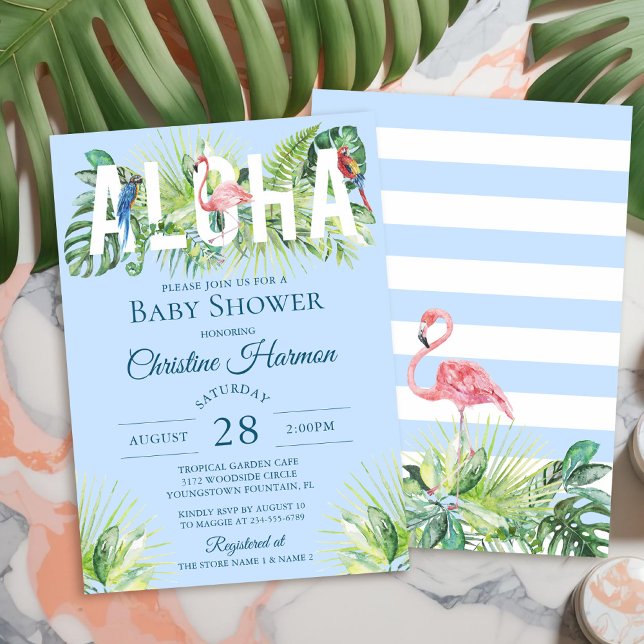 Blue Aloha Flamingo Tropical Birds Boy Shower Inbjudningar (Skapare uppladdad)
