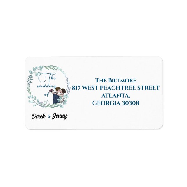 Blue älskare bröllop adressetikett (Framsidan)