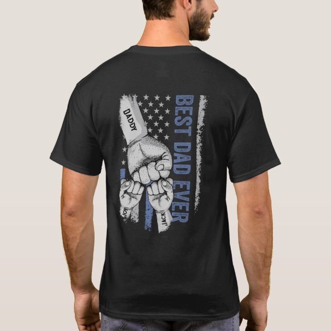 Blue American Flagga Best Pappa någonsin T Shirt (Baksida)