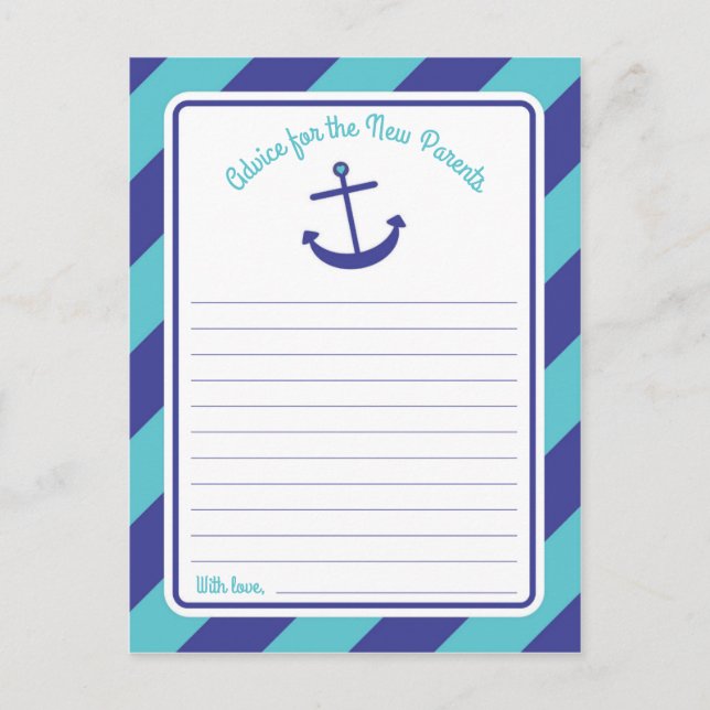Blue Anchor Baby Shower Ord of Advice Rådkort (Framsida)