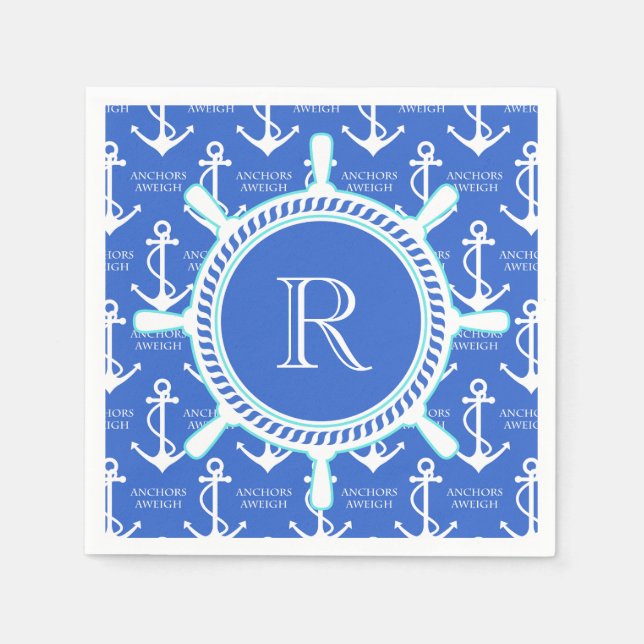 Blue Anchor Coastal Nautical Monogram Pappersservett (Framsidan)