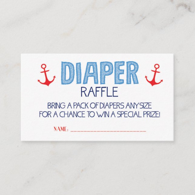 Blue Anchor Diaper Raffle Biljett Tilläggskort (Framsida)