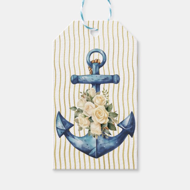 Blue Anchor med Cream Ro Gift Märkre Presentetikett (Framsidan)