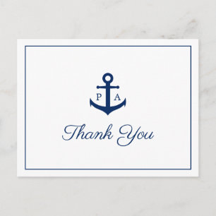 Blue Anchor Monogram Nautical Bröllop Tack Vykort
