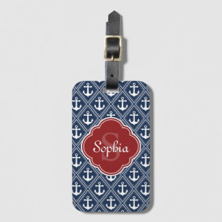 Blue Anchor Mönster Red Monogram Bagagebricka
