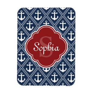 Blue Anchor Mönster Red Monogram Magnet