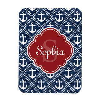 Blue Anchor Mönster Red Monogram Magnet