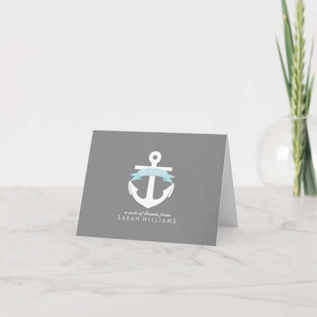Blue Anchor Nautical Baby Shower Tack Kort (Framsida)