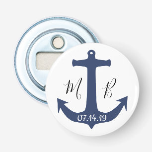 Blue Anchor Nautical Bröllop Initialer och Date Flasköppnare
