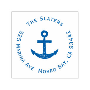 Blue Anchor Nautical Returadress Självfärgande Stämpel