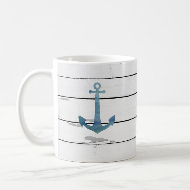 Blue Anchor Nautical Shiplap Rustic Kaffemugg (Vänster)