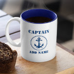 Blue Anchor & Rope Kapten Add Namn eller Boat Namn Två-Tonad Mugg<br><div class="desc">Kaptenen Lägg till Namn eller Namn Koffee Mugg</div>