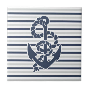 Blue Anchor White Grått Rand Kakelplatta