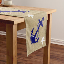 Blue Anchor & White Starfish Nautical "Burlap"