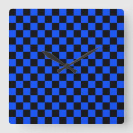 Blue and black checkerboard pattern fyrkantig klocka