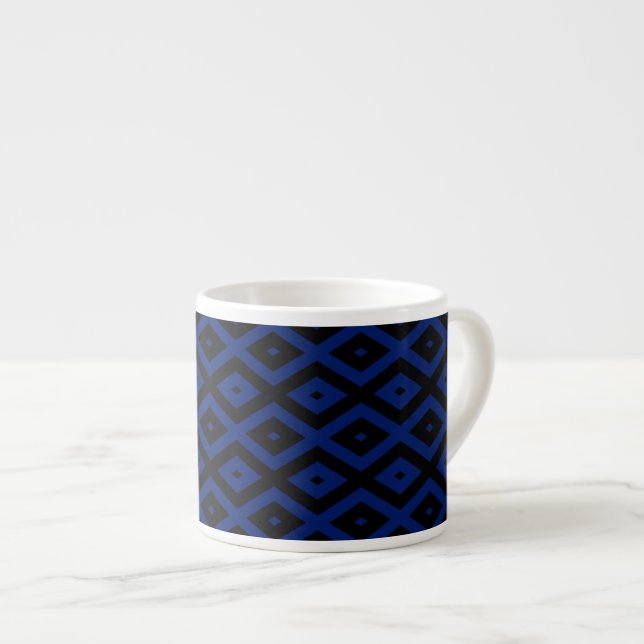 Blue and black diamond pattern espressomugg (Framsida höger)
