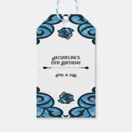Blue and Black Gated Rose Princess Birthday  Gift Presentetikett