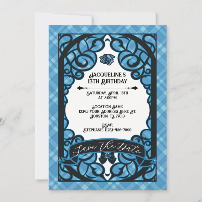 Blue and Black Gated Rose Princess Birthday  Inbjudningar (Framsida)