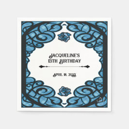 Blue and Black Gated Rose Princess Birthday  Pappersservett