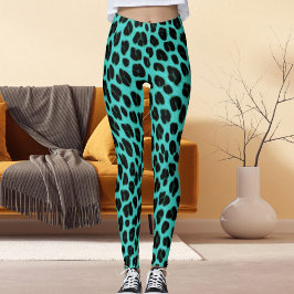 Blue And Black Spots Pattern Safari Leopard Print Leggings