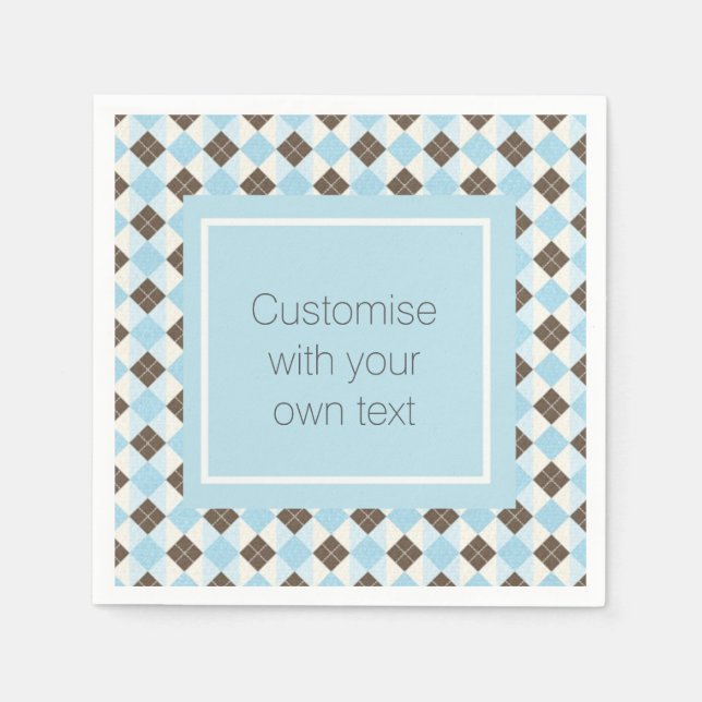 Blue and Brown Custom Argyle Pattern Pappersservett (Framsidan)