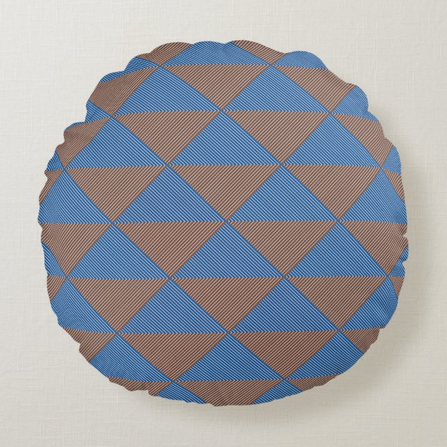Blue and Brown Geometric Diamond Pattern | Modern  Rund Kudde (Framsidan)