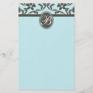 Blue and Brown Paisley Blommigt Monogram Brevpapper