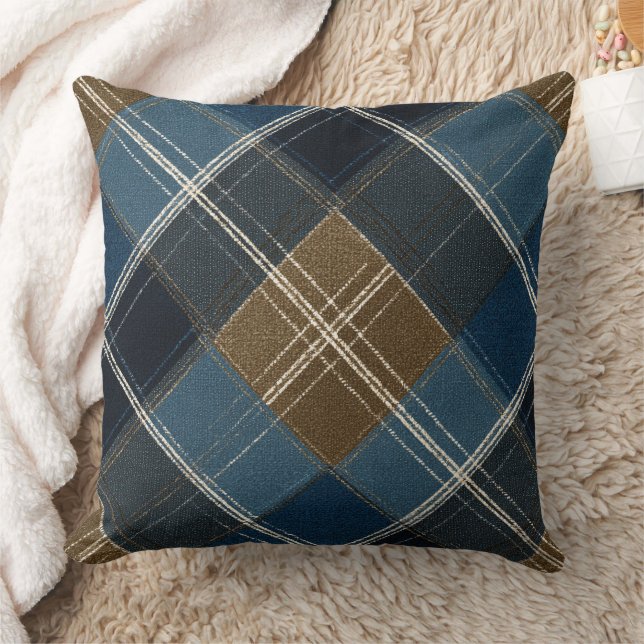 Blue And Brown Plaid Kudde (Filt)