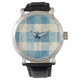 Blue and cream checkered pattern armbandsur