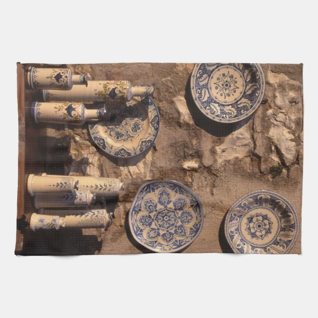 Blue and Cream Pottery Umbria Poster Plaque iPad A Kökshandduk (Horisontell)