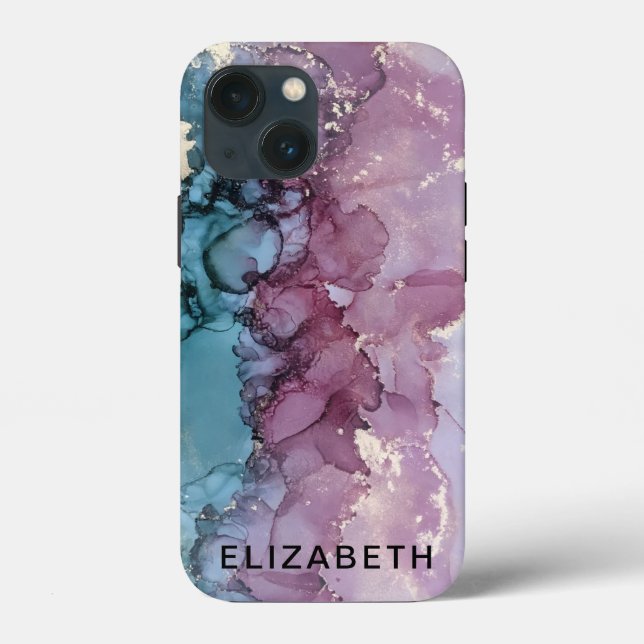 blue and dusty pink gold marble personalized  (Baksida)