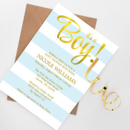 Blue and Faux Guld Rand Boy Shower Inbjudningar