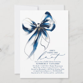 Blue and Gold Bow Elegant Whimsical Bridal Shower Inbjudningar