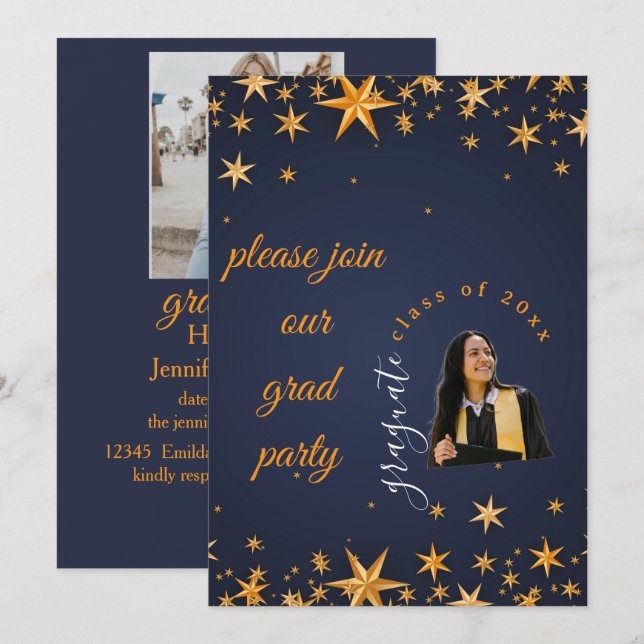 blue and gold elegant invitation inbjudningar (Fram/baksida)