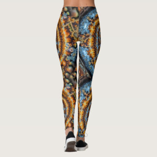 blue and gold fractal swirl leggings
