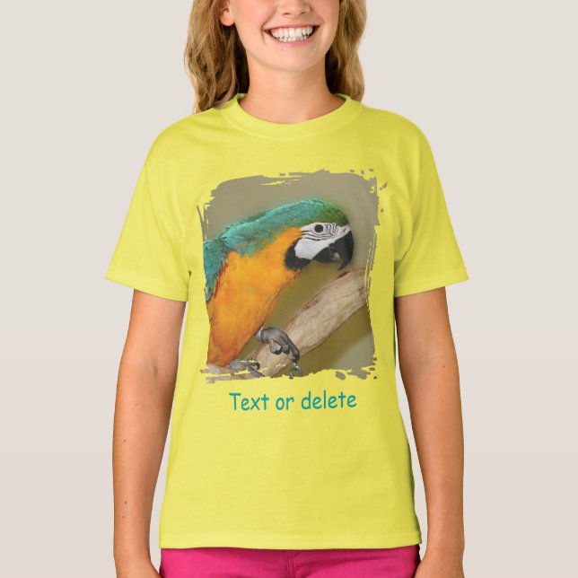 Blue And Gold Macaw Parrot Personalized T Shirt (Framsida)