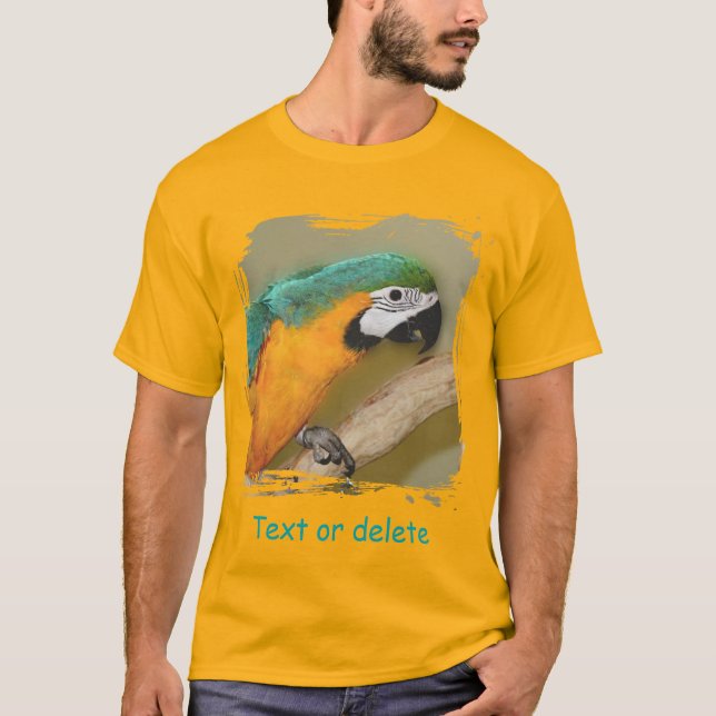 Blue And Gold Macaw Parrot Personalized T Shirt (Framsida)