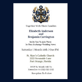 Blue and Gold Nautical Anchor Wedding Inbjudningar