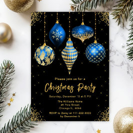 Blue and Gold Ornaments Christmas Party Inbjudningar