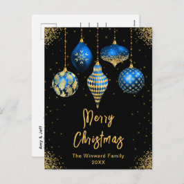 Blue and Gold Ornaments Merry Christmas Helg Vykort