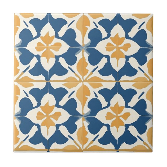 Blue and Gold Pattern Ceramic Tile Kakelplatta (Framsidan)