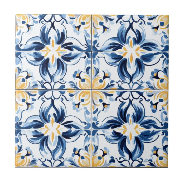 Blue and Gold Pattern Ceramic Tile Kakelplatta (Framsidan)