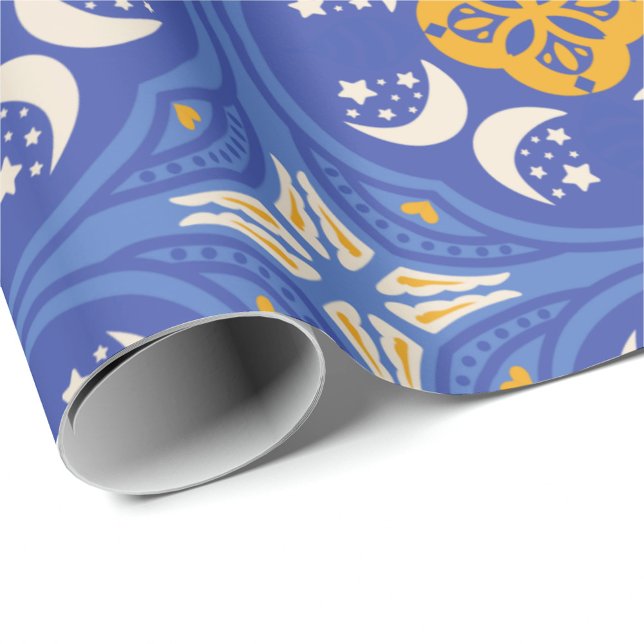 Blue and gold patterned geometric  presentpapper (Skapare uppladdad)