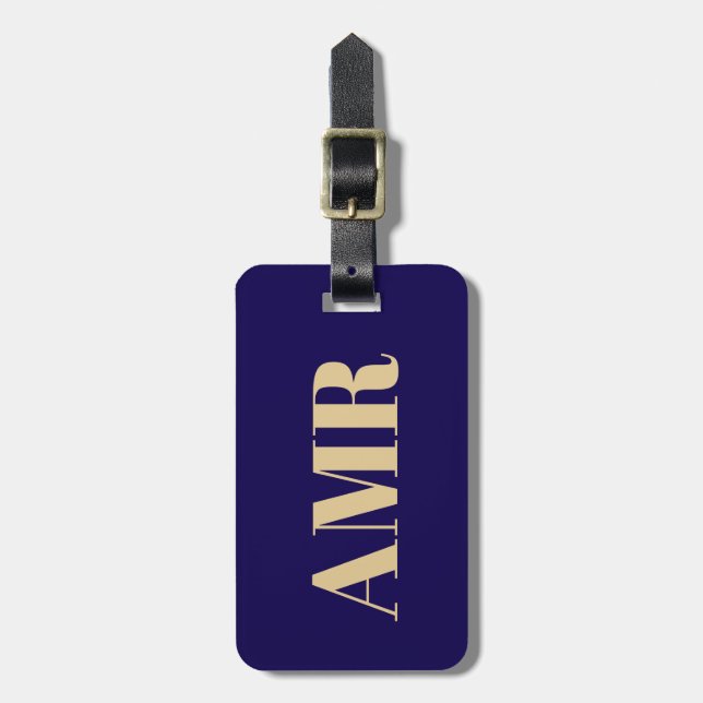Blue and Gold Personalized Monogram  Bagagebricka (Vertikal Framsida)