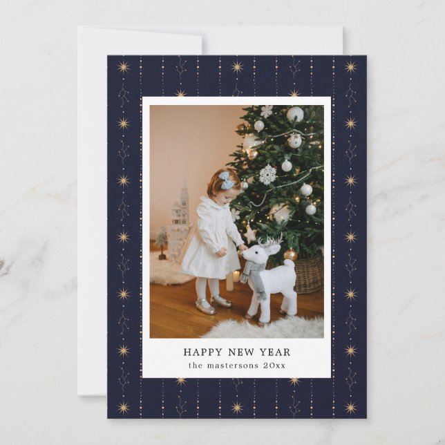 Blue And Gold Stars Wallpaper Photo Holiday Card Julkort (Framsida)