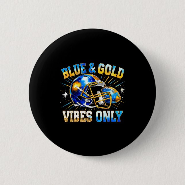 Blue And Gold Vibes Only Football Fan Gift  Knapp (Framsida)