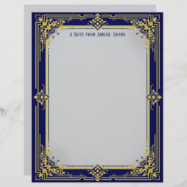 Blue and Gold with Blue Center Stationery Paper Brevhuvud (Fram/baksida)