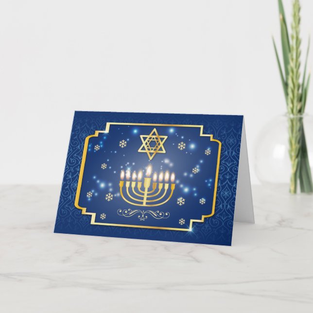 Blue and Golden Decorative Hanukkah Helgkort (Framsida)