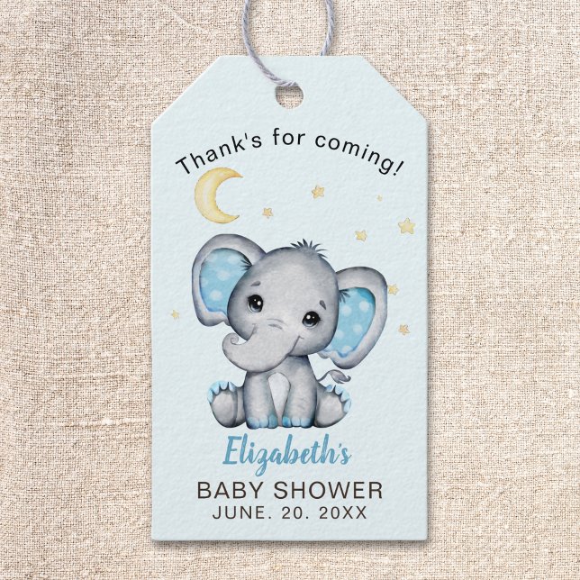 Blue and Gray Elephant Baby Shower boy Presentetikett (Skapare uppladdad)