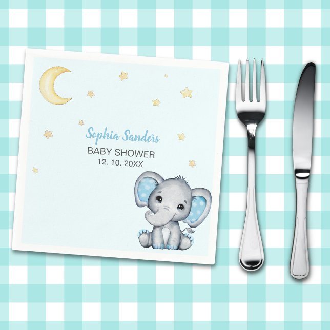 Blue and Gray Elephant Baby Shower  Pappersservett (Skapare uppladdad)